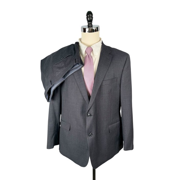 Tommy Hilfiger 2pc Suit Mens 50R Charcoal with Blue Wool Stretch Blend 44x29.5
